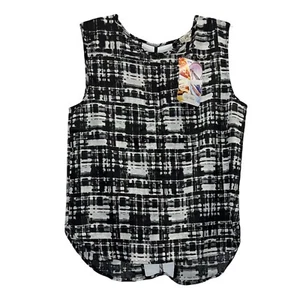 NUEVA Blusa Sin Mangas Impresa Abstracta Lirio Blanco Talla XS Verano Picnic Maestro - Imagen 1 de 7