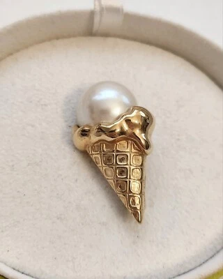 Marvella Gold Tone Pearl Ice Cream Brooch Pin - Image 1 of 4
