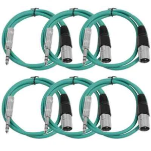 6 Pack of 2 Foot Green XLR Male to TRS Patch Cables PA DJ Cords XLRM 1/4" - Picture 1 of 4