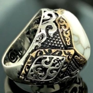 MEN'S 925 STERLING SILVER RING, HOWLITE STONE SPECIAL DESIGN SILVER RING - Picture 1 of 10