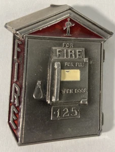 Vintage Firefighter Call Box Pull Station Belt Buckle Fire Dept Red and Silver - Picture 1 of 6
