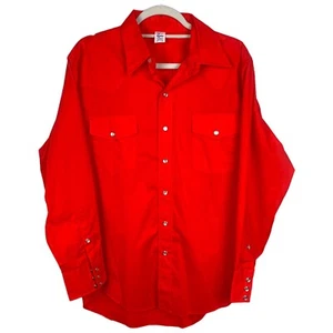 Vintage Mens Malco Modes Pearl Snap Western Coral Size 16-34 Rodeo Cowboy - Picture 1 of 8