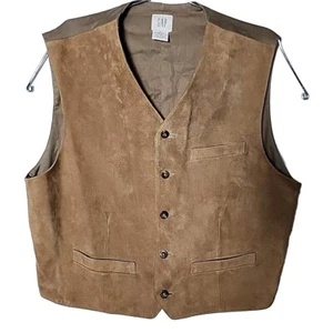 Gap Men XL Genuine Leather Two Tone Button Down Vest - Picture 1 of 6