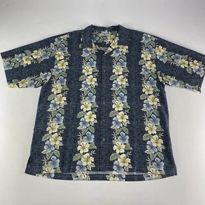 Camisa de seda hawaiana Tommy Bahama para hombre XL a rayas floral hojas de palma manga corta - Imagen 1 de 8