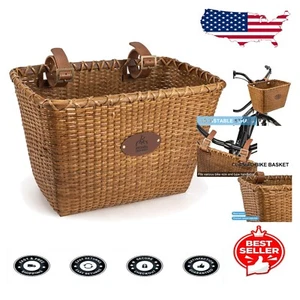 Elegant Handmade Rattan Bike Basket with Sturdy Wooden Base - Medium Size - Picture 1 of 9