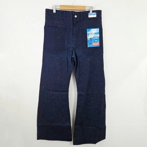 Vintage 70er Seefahrer Latzhose Indigo Bellbottom Jeans Navdenim Herren 32x30 Neu mit Etikett - Bild 1 von 6