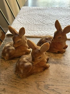 Vintage Blow Mold Flocked Spotted Deer Fawn Figure Brown Plastic Eyes X3 - Picture 1 of 9