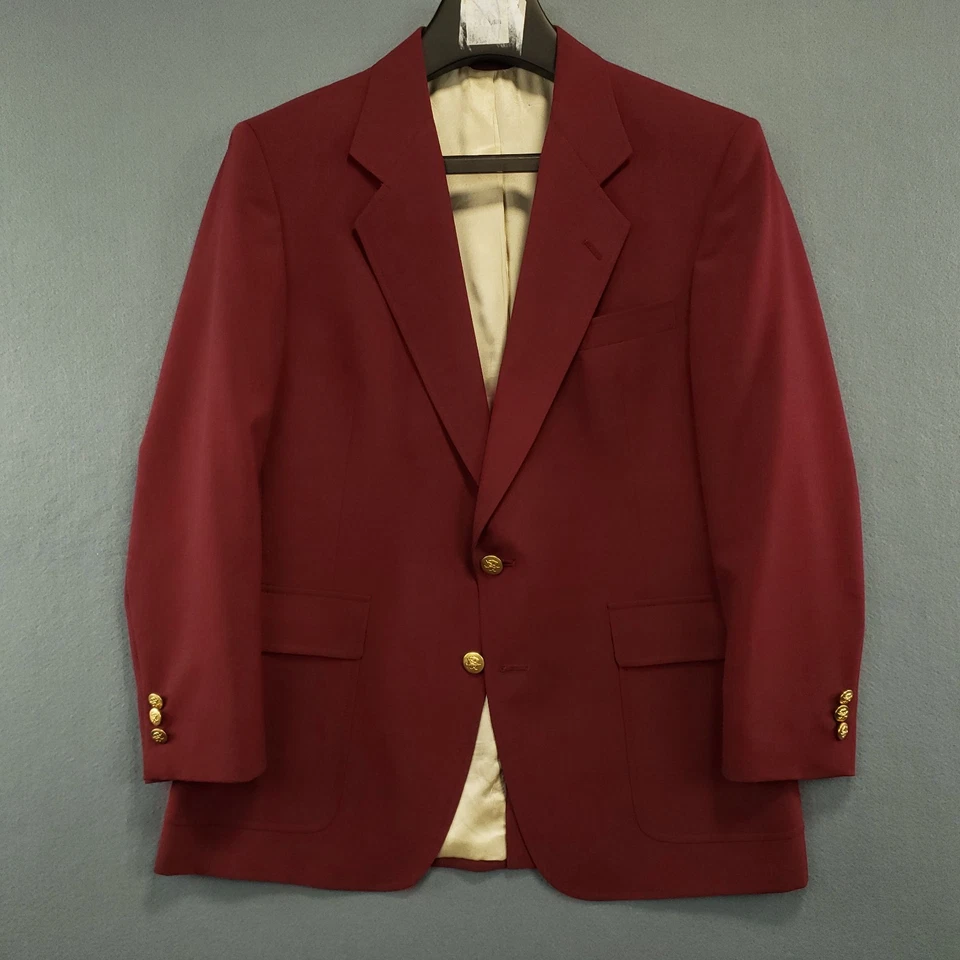 Blazer Hart Schaffner Marx Vintage Masculino 40S Vermelho Dois Botões Logotipo Dourado Botões - Imagem 1 de 4