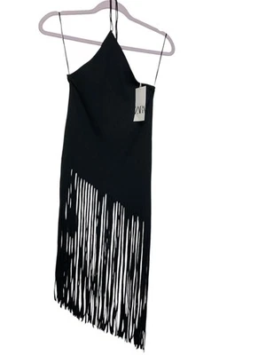 Top tejido acanalado con flecos negros para mujer Zara, talla grande nuevo con etiquetas Foto 1 de 4