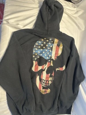XL Vintage Gildan Sudadera con Capucha Hombres Chaqueta Grande Calavera Negra Cremallera Sudadera Foto 1 de 4