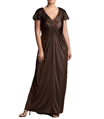 Vestido Formal Largo Acanalado Tadashi Shoji NUEVO XL Marrón Boda Piedras Preciosas Joya Foto 1 de 4