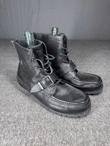Polo Ralph Lauren Ranger Boots Mens 11.5 Black Leather Engineer Buckle - Picture 1 of 13
