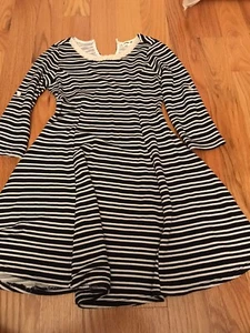 navy blue and white striped dress with pearls for girls size 8 - Picture 1 of 3