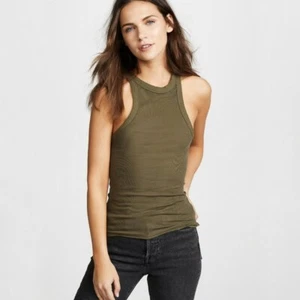 Free People Wide Eyed Tank Top Army Green Ribbed Halter Size XS New NWT - Picture 1 of 8
