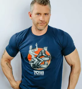 TOM OF FINLAND EASY RIDER MENS T SHIRT NAVY BIKER TEE SHIRT GAY CULTURE T-SHIRT - Picture 1 of 10