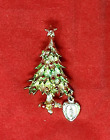 Vintage Gold Tone Christmas Tree with Religous Charm Brooch