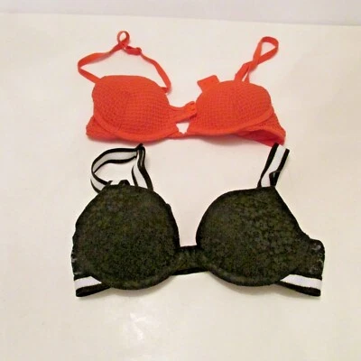 Sujetador Camiseta 2 piezas Flirtitude Con Aros Negro Encaje Push-Up y Malla Naranja 32A Foto 1 de 4