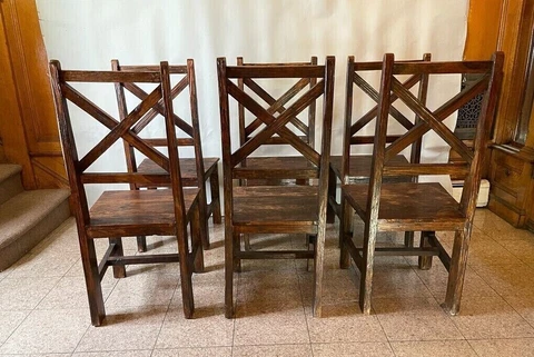 RARE SET OF 6 DINING CHAIRS SOLID WOOD X-WIDE HANDMADE ETHNIC TALL-BACK ASIAN Cover
