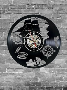 Ship vinyl wall clock, sailing vinyl clock, gift for sea lovers , ship themed - Picture 1 of 1