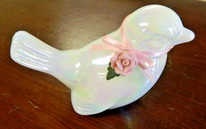 Fenton Art Glass White Iridescent Carnival Glass Bird Figurine Paperweight - Picture 1 of 6