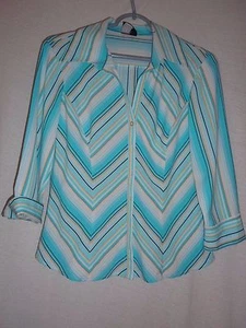 Blusa Top Tailor by B. Moss Talla M Verde Azulado Rayas Manga 3/4 - Imagen 1 de 6