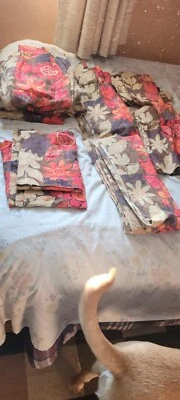 VINTAGE DRAPES AND CURTAIN SET 13 PANELS PLEATED AND ROD see video - Image 1 of 4