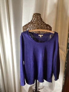 Maglione blu Eileen Fisher taglia L 100% lino look a strati top manica lunga - Foto 1 di 4