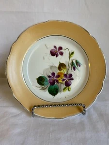 Vintage Teller golden Pfirsich Band violett Blumen gewellter Rand 7 1/4" Stil #14 - Bild 1 von 6