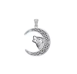 Wolf Crescent Moon 925 Sterling Silver Pendant Fine Animal Totem Nature Jewelry - Picture 1 of 3