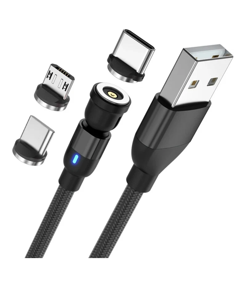 Fast Charger Magnetic Rotate Cable Phone New Charging Type C/Micro/USB/IOS - Image 1 of 4