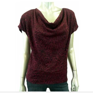 NY Collection Women Blouse Shirt Blouson Top PL Burgundy Metallic Animal Print - Picture 1 of 2