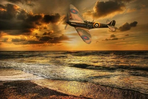 Spitfire mk1a Duxford N3200 over sea canvas print  various sizes free delivery - Picture 1 of 1