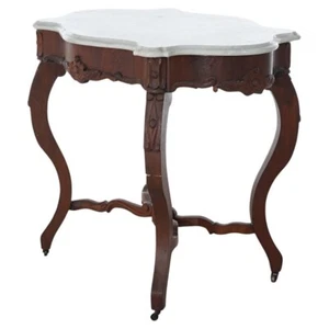 Antique Victorian Carved Walnut & Marble Turtle Top Parlor Table C1890 - Picture 1 of 14