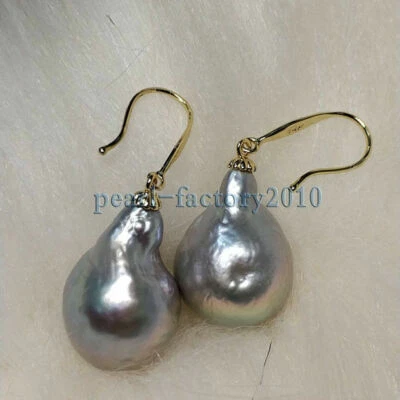 Pendientes Barrocos 11-14MM AAA Mar del Sur Rosa Morado Perla Oro 14K Foto 1 de 2