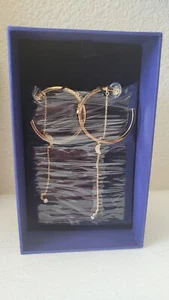NEW Swarovski Duo Moon Pierced Gold Dangle Charm Earrings NWT NEVER OPENED - Picture 1 of 4