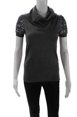 Suéter feminino BCBGMAXAZRIA pulôver gola alta merino cinza escuro tamanho XS - Imagem 1 de 4