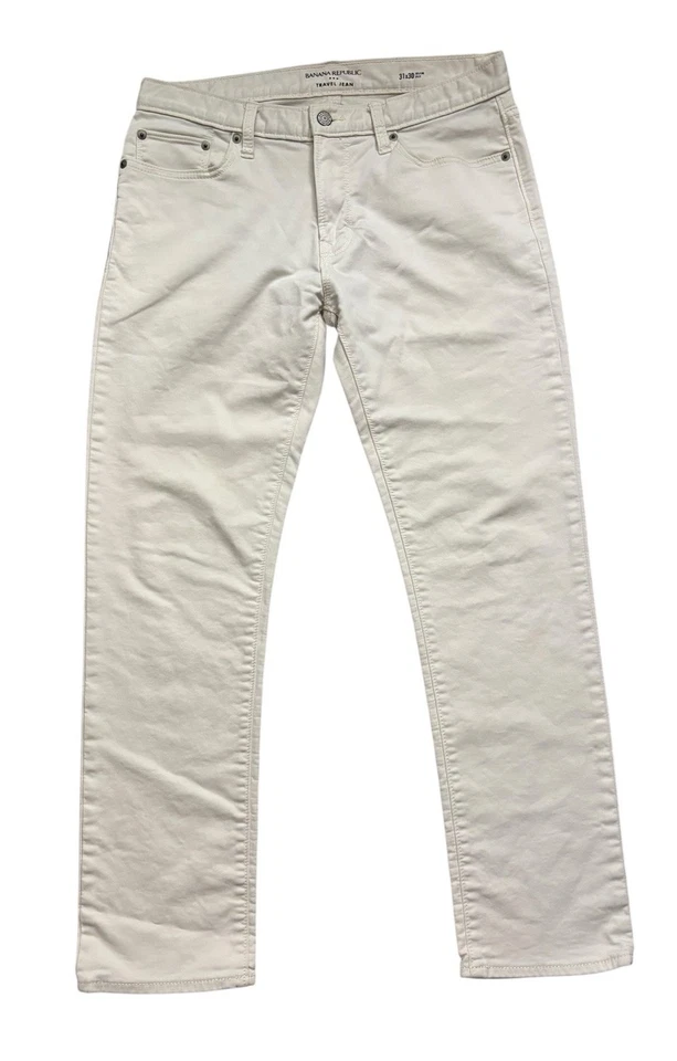 Jeans de viaje Banana Republic para hombre talla 31x29 blanco perla calce ajustado recto Foto 1 de 4