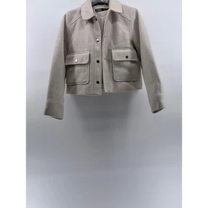 ZARA Women's Soft Ecru Beige Snap-Button Cropped Jacket SZ XS - Picture 1 of 12