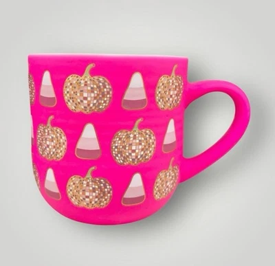 Neon Pink Autumn Halloween Pumpkin Soft Touch Matte Ceramic Mug Cup Gift New - Image 1 of 4