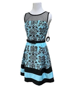 Vestido Anthropologie Eva Franco Cecil Talla 4 Azul Floral Negro Malla Yugo Nuevo con Etiquetas - Imagen 1 de 14