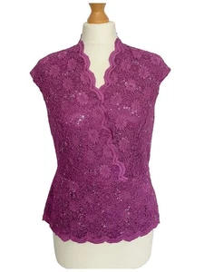 Jacques Vert Pink / Purple Lace and Sequin Embellished Peplum Top Size 8 - Picture 1 of 9