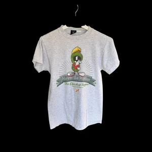 Vintage 90s Marvin The Martian Looney Tunes Graphic T-Shirt Small Grey Distress - Bild 1 von 9
