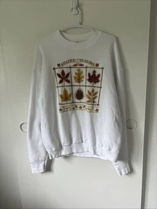 Vintage Shades of Seasons White Sweatshirt with Leaf Print Design - Picture 1 of 5