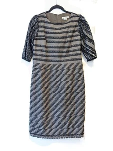 Oscar de la Renta Wool Sheath Layered Dress Black and Gray Lace Edge Italy Sz 12 - Picture 1 of 13