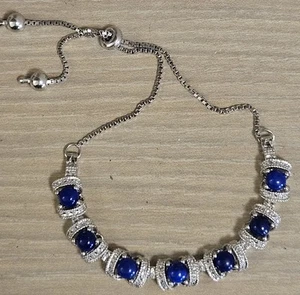 Brazalete ajustable QVC de plata esterlina LAPISLÁZULI piedras preciosas corte diamante - Imagen 1 de 8