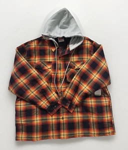 WRANGLER MENS HOODED FLANNEL SHIRT JACKET 3XLARGE  QUILTED LINED BLACK ORANGE - Picture 1 of 4