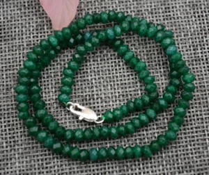 Natural 2x4mm Faceted Dark Green Jade Roundel Gems necklace Silver clasp 18'' - Picture 1 of 3