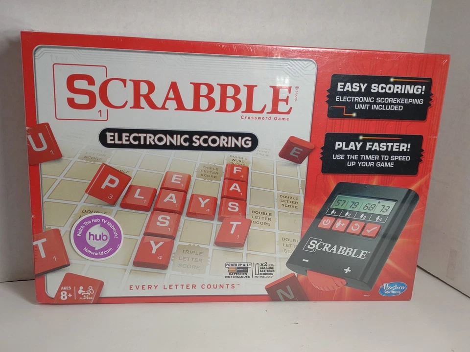 SCRABBLE ELECTRONIC SCORING Crossword Family Word Board Game HASBRO -