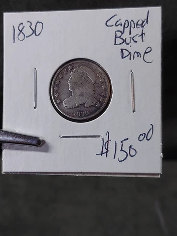 1830 Capped Bust Silver Dime + Silver D/175 Cover