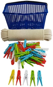 Klammerkorb + Wäscheleine Baumwolle 30m +100 St Helo Klammern "Die extra Starke" - Bild 1 von 1